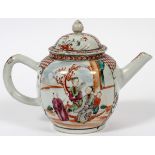 CHINESE PORCELAIN TEAPOT, 18TH CENTURY, H 6'' L  8'': A covered teapot, decorated with Mandarin