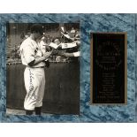 JOE DI MAGGIO SIGNED PLAQUE, H 15", L 12": A  Joe Di Maggio signed photo print accompanied by  HOF