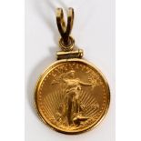 5 DOLLARS LIBERTY GOLD COIN PENDENT, 1998:  TW.4.1 GR.