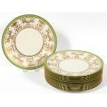 CONCORDE PORCELAIN DINNER PLATES, TWELVE, DIA  10.5": A set of 12 porcelain plates having  green