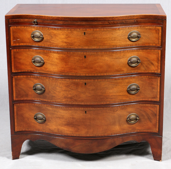 HERITAGE HENREDON MAHOGANY CHEST OF DRAWERS,  20TH C., H 35", W 36", D 20": Bow front chest  of - Image 2 of 4