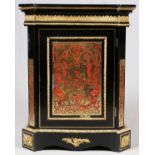 FRENCH BOULLE & BRONZE ORMOLU MOUNTED CABINET,  19TH C., H 44", W 34", D 17": A black lacquer  and