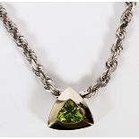 14KT WHITE GOLD NECKLACE WITH PERIDOT PENDANT, L  18": Including 1 rope style necklace, L.18",  hung