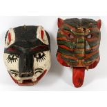 AFRICAN CARVED MASKS, TIGER & CAT, 2 PCS:  Tiger, H 11", W 7". Cat, H 9".