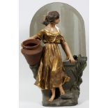 AFTER R. AURILI, POTTERY FIGURE WITH MIRROR,  EARLY 20TH C., H 27", W 19": A pottery figure  of