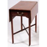 ENGLISH MAHOGANY DROP-LEAF TABLE, 19TH C., H  29'', D 30'': Fitted with a single drawer,  raised on