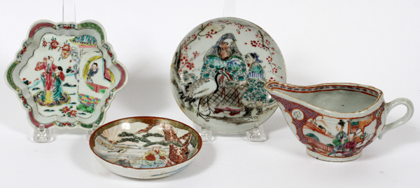 CHINESE PORCELAIN TABLEWARE, 19TH C., FOUR:  Including one creamer, L. 6", one lobed, star  form