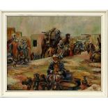 J.M.W. OIL PAINTING, C1920, H 21", W 27" MIDDLE  EASTERN STREET SCENE: depicts a Middle Eastern