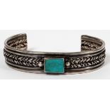 NAVAJO GREEN TURQUOISE AND SILVER BRACELET [1] W  6.5MM: Handmade.