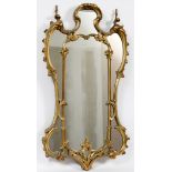 CHINESE CHIPPENDALE STYLE CARVED GILT WOOD  MIRROR, 46" X 27": A carved gilt wood and gesso  frame,