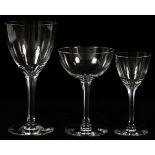 CLEAR CRYSTAL GOBLETS, CHAMPAGNE AND LIQUORS,  THIRTY-FOUR: Including ten goblets, twelve