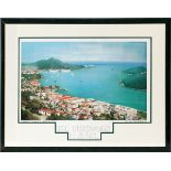 VICTOR HORVATH LITHOGRAPH, H 16", L 28"  "CHARLOTTE AMALIE HARBOR": A view from a  hilltop looking