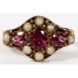 15 KT ROSE GOLD AMETHYST & SEED PEARLS VINTAGE  LADY'S RING: Stamp 15, .625; ring size 5.75.  TW.