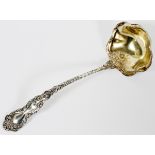 GORHAM 'IMPERIAL CHRYSANTHEMUM' STERLING & GOLD  WASH SOUP LADLE, L 12 1/2": Sterling silver  ladle