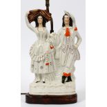 ENGLISH STAFFORDSHIRE PORCELAIN FIGURE GROUP,  19TH C., H 25": Staffordshire porcelain figural