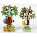 ENGLISH PORCELAIN FIGURES OF LADIES, 19TH C.,  TWO, H 6 3/4" & 7 1/4": Including two figures  of