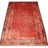 ANTIQUE HAMADAN WOOL RUG, W 4' 4", L 6' 5":  Having a red ground.