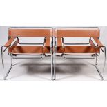 MARCEL BREUER FOR KNOLL INTERNATIONAL WASSILY  CHAIRS, PAIR: Dark brown leather backs, seats  and