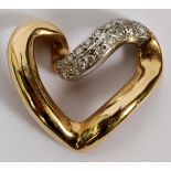 YELLOW GOLD & DIAMOND FLOATING HEART PENDANT, W  1": Yellow gold lady's floating heart pendant,