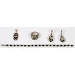 STERLING JEWELRY GROUP, 4 PCS, L 1 3/8"-8":  Including one bracelet, L. 8", together with a  pair