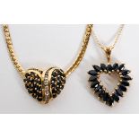 10KT YELLOW GOLD, PENDANTS AND CHAINS, 2 PCS., L  15" & 17": two heart shape pendants one having