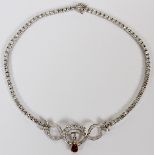 20.00CT DIAMOND & RUBY RIVIERA NECKLACE, L 13":  A platinum lady's Riviera necklace, featuring a