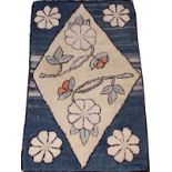 HOOKED RUG, 35" X 21": Blue and beige.