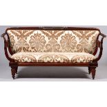 ENGLISH REGENCY BOULLE SETTEE - MAHOGANY WITH  BRASS STRING INLAY, C. 1820, H 41", W 84":  Reeded