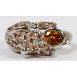 18KT WHITE GOLD & SEMI PRECIOUS STONE LEOPARD  RING, SIZE 8: In the form of a leopard, set  with