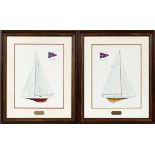 MIXED MEDIA ON PAPER, TWO, H 15.5", L 12"  AMERICA'S CUP YACHTS: Depicting the American J  Class