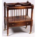 VINTAGE MAHOGANY MAGAZINE STAND: having spindle  corner frames bottom drawer, small dowels along