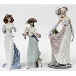 LLADRO PORCELAIN FIGURES OF LADIES, THREE, H  10"-12": Including the "Socialite of the 20's",  #