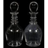 STEUBEN GLASS DECANTERS, PAIR, H 11 3/4":  Fitted with teardrop form stoppers, measuring  H.11 3/