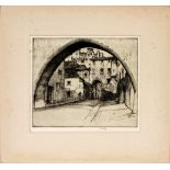 ERNEST D. ROTH, ETCHING, 1913, 20" X 16", 'THE  ARCH OF THE CONCA, PERUGIA': Matted and  unframed.