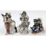 LLADRO PORCELAIN FIGURES OF CHILDREN, THREE, H 5  3/4"-8 1/2": Including "Hang On", #5665;  "