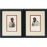 COLORED LITHOGRAPHS, TWO, H 9.5", L 6", NATIVE  AMERICAN CHIEFS: Depicting Tooan-Tuh, a  Cherokee