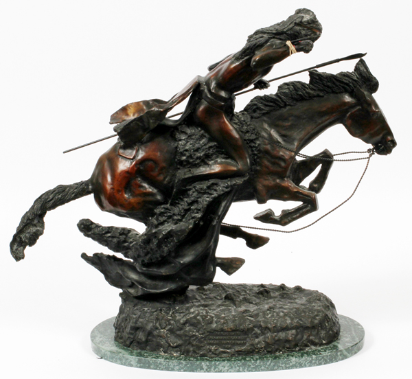 AFTER REMINGTON, BRONZE SCULPTURE, H 19", W 21",  "CHEYENNE": After Frederic Remington [American, - Image 5 of 6