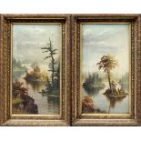 EUROPEAN OILS ON BOARD, C. LATE 19TH C., H 19",  W 10", WATER SCENES WITH SMALL ISLANDS:  Unsigned;