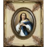 KPM HAND PAINTED PORCELAIN OVAL PLAQUE, 19TH C.,  9" X 6 1/2", THE VIRGIN MARY: Incised KPM