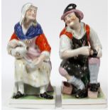 ENGLISH STAFFORDSHIRE FIGURES, C. 1790-1800,  TWO, H 12" W 6", MAIDEN & LAD: Including a  seated