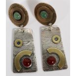 PAIR NAVAJO BRASS AND SILVER EARRINGS: Pendant  style.