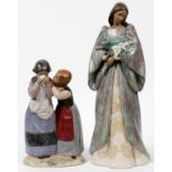 LLADRO GRES FIGURE GROUP OF GIRLS & A YOUNG  LADY, TWO, H 11" & 17": Including "Comforting  Her