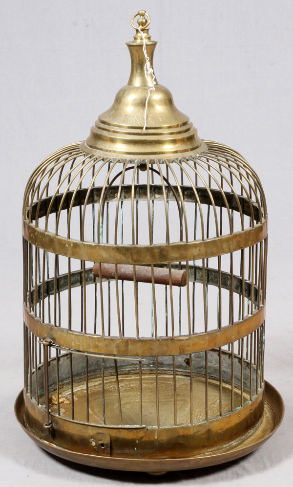 REGENCY STYLE BRASS BIRDCAGE, 19TH C., H 34", W  21": Having a brass cone shape finial with