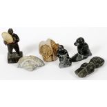 ESKIMO CARVINGS, 6 PCS, H 2" - 6": includes two  Eskimo figures, two masks, one totem type figure