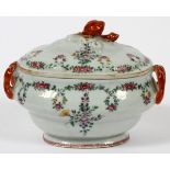 LOWESTOFT MINIATURE PORCELAIN TUREEN, 18TH C., H  5'' L 6'': An ovoid form tureen, with removable