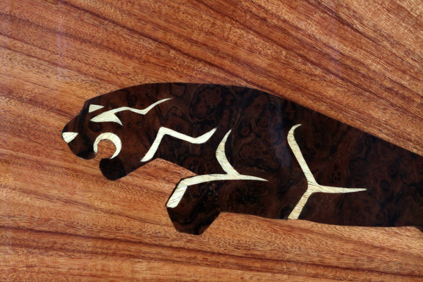 PARQUETRY JAGUAR H 17.5", L 29.5": Multiple  woods in the form of the Jaguar emblem design. - Image 3 of 4