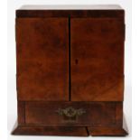 ENGLISH BURLED WALNUT DRESSER BOX, 19TH C., H  11'', W 9", D 6'': Having a pair of doors  opening