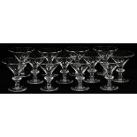 STEUBEN 'TRUMPET' GLASS CHAMPAGNES, TWELVE, H 4  7/8": A set of 12 champagnes, in the Trumpet