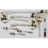 ENGLISH & AMERICAN STERLING FLATWARE, 19TH-20TH  C., NINE PIECES: Including three English George