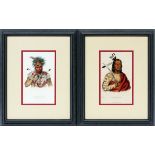 COLORED LITHOGRAPHS, TWO, H 9.5", L 6", NATIVE  AMERICAN CHIEFS: Depicting Ne-Sou-A-Quoit, a  Fox